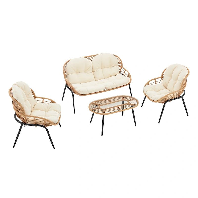 Ensemble de conversation d'extérieur moderne 4 pièces Manhattan Comfort Pine