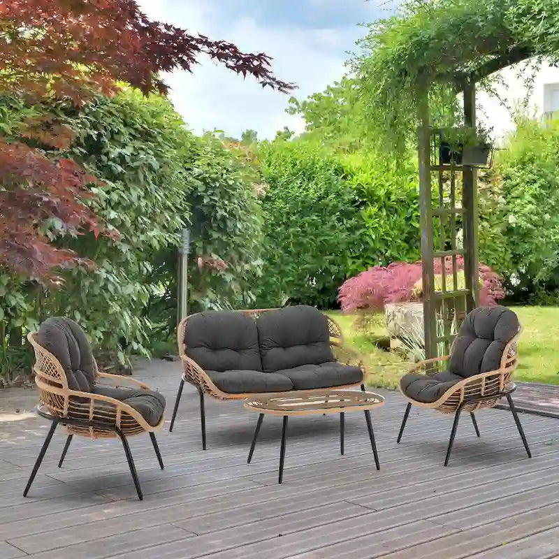 Ensemble de conversation d'extérieur moderne 4 pièces Manhattan Comfort Pine
