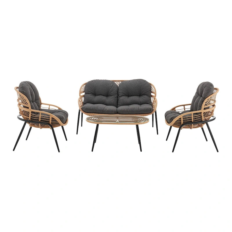 Ensemble de conversation d'extérieur moderne 4 pièces Manhattan Comfort Pine