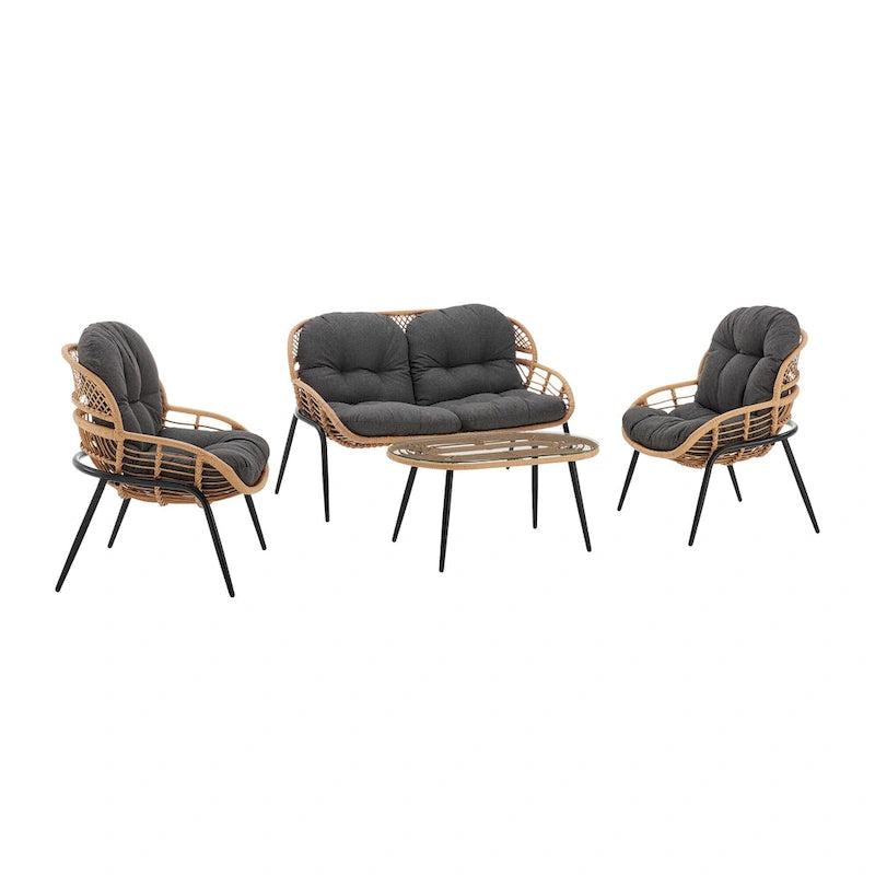 Ensemble de conversation d'extérieur moderne 4 pièces Manhattan Comfort Pine