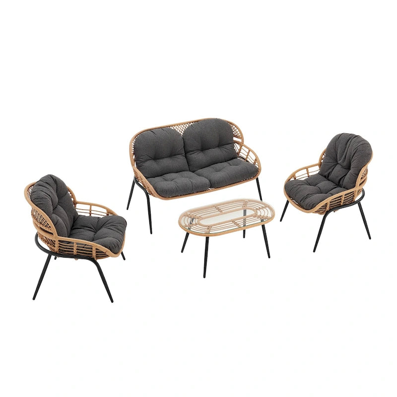 Ensemble de conversation d'extérieur moderne 4 pièces Manhattan Comfort Pine