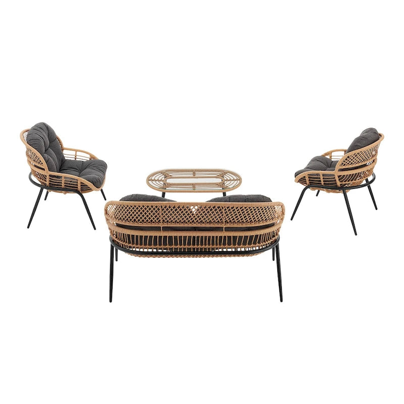 Ensemble de conversation d'extérieur moderne 4 pièces Manhattan Comfort Pine