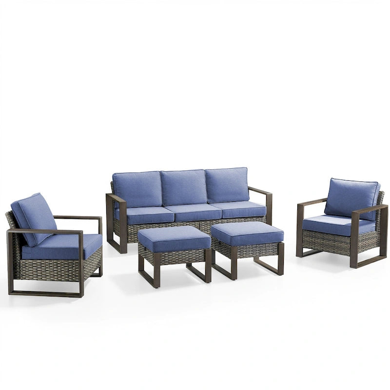 Gymojoy Canapé d'extérieur à dossier haut avec fauteuil et ottomans - Gris