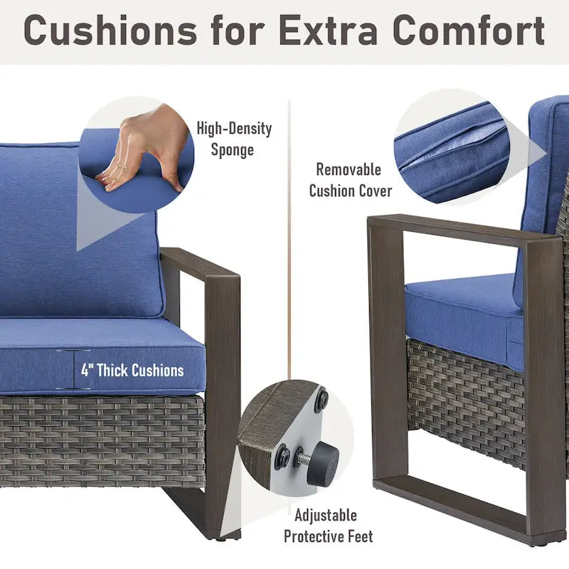 Gymojoy Canapé d'extérieur à dossier haut avec fauteuil et ottomans - Gris