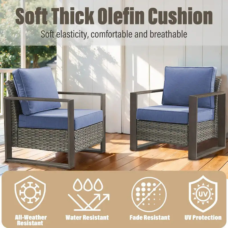 Gymojoy Canapé d'extérieur à dossier haut avec fauteuil et ottomans - Gris