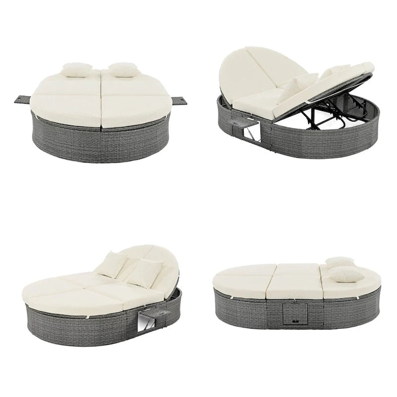Lit de soleil extérieur double pour terrasse avec coussins et oreillers