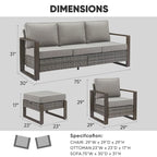 Canapé d'angle d'extérieur avec pouf et fauteuil de jardin - Gris