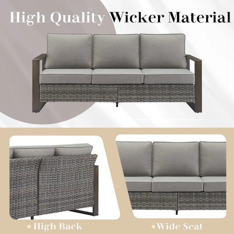 Canapé d'angle d'extérieur avec pouf et fauteuil de jardin - Gris