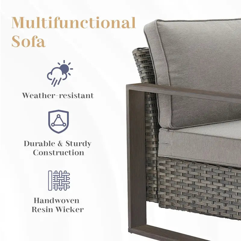Canapé d'angle d'extérieur avec pouf et fauteuil de jardin - Gris