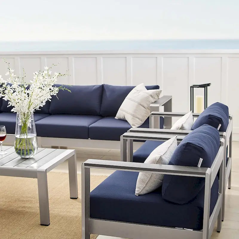 Ensemble de canapé d'angle 7 pièces en aluminium pour patio extérieur, tissu Sunbrella Shore