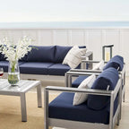 Ensemble de canapé d'angle 7 pièces en aluminium pour patio extérieur, tissu Sunbrella Shore