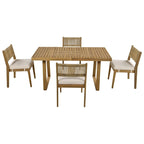 Ensemble table et chaises de salle à manger d'extérieur 5 pièces en bois d'acacia, coussins épais