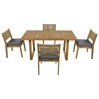 Ensemble table et chaises de salle à manger d'extérieur 5 pièces en bois d'acacia, coussins épais