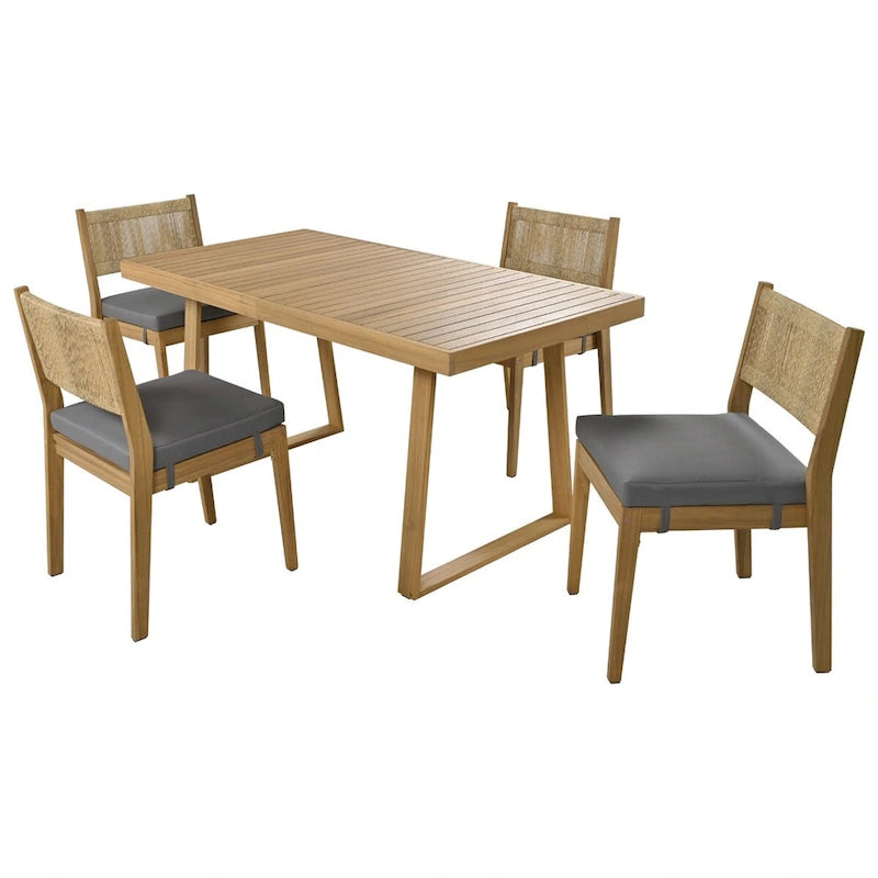 Ensemble table et chaises de salle à manger d'extérieur 5 pièces en bois d'acacia, coussins épais