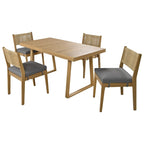 Ensemble table et chaises de salle à manger d'extérieur 5 pièces en bois d'acacia, coussins épais