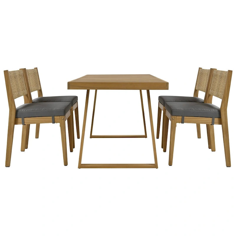 Ensemble table et chaises de salle à manger d'extérieur 5 pièces en bois d'acacia, coussins épais