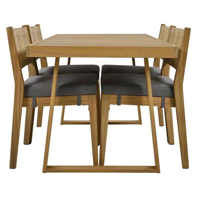 Ensemble table et chaises de salle à manger d'extérieur 5 pièces en bois d'acacia, coussins épais