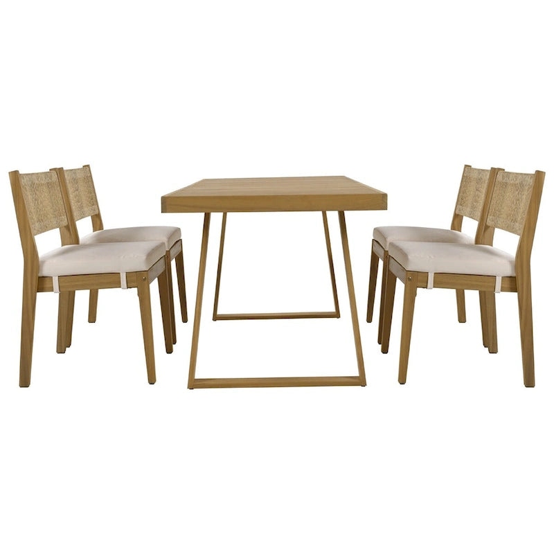 Ensemble table et chaises de salle à manger d'extérieur 5 pièces en bois d'acacia, coussins épais