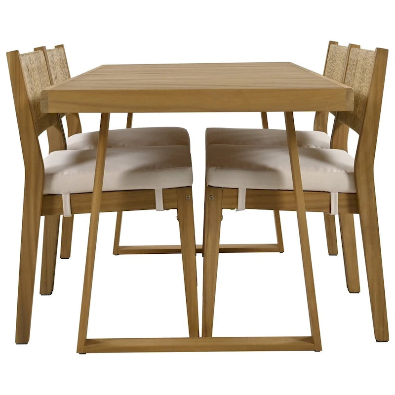 Ensemble table et chaises de salle à manger d'extérieur 5 pièces en bois d'acacia, coussins épais