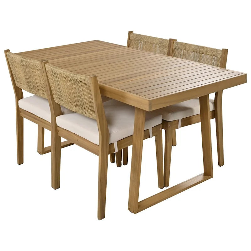 Ensemble table et chaises de salle à manger d'extérieur 5 pièces en bois d'acacia, coussins épais