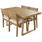 Ensemble table et chaises de salle à manger d'extérieur 5 pièces en bois d'acacia, coussins épais