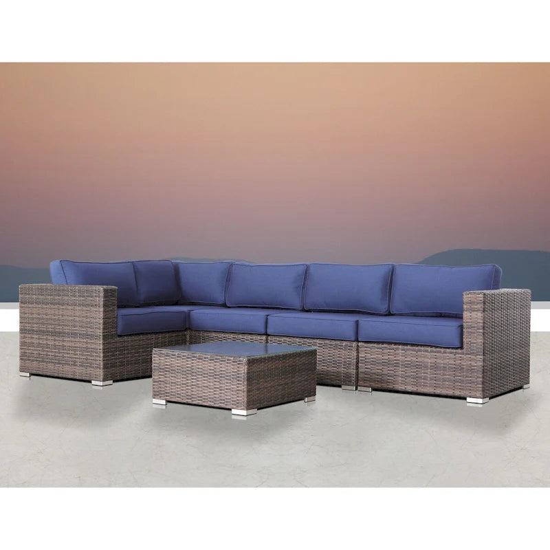 LSI Ensemble de 6 meubles modulaires avec coussins Sunbrella bleu marine