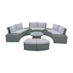 Ensemble de canapé d'extérieur demi-rond en rotin de 10 pièces, mobilier de conversation en osier PE pour combinaison libre