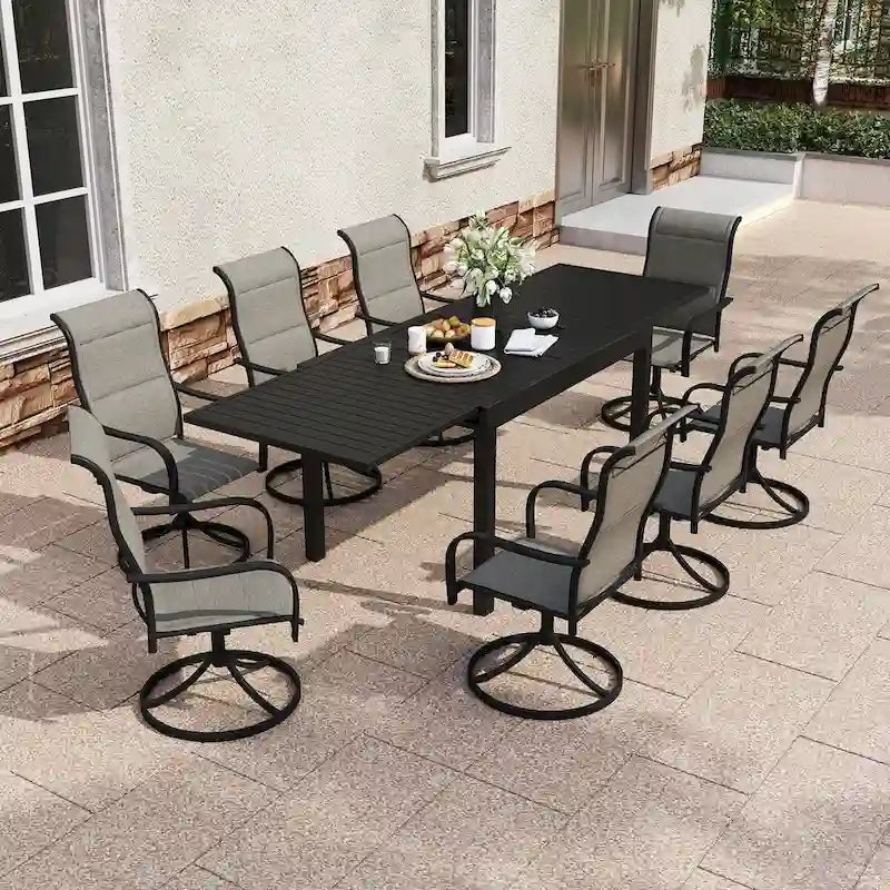 9 Pieces Patio Dining Set with Extendable Dining Table