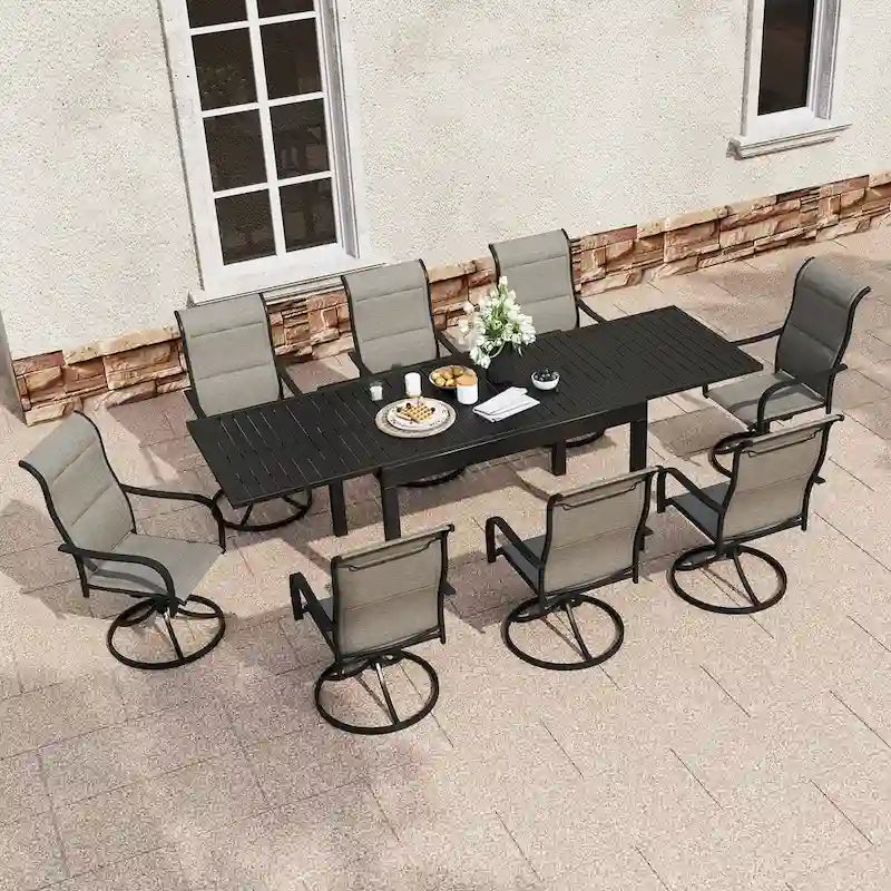 Ensemble de salle à manger d'extérieur 9 pièces avec table extensible