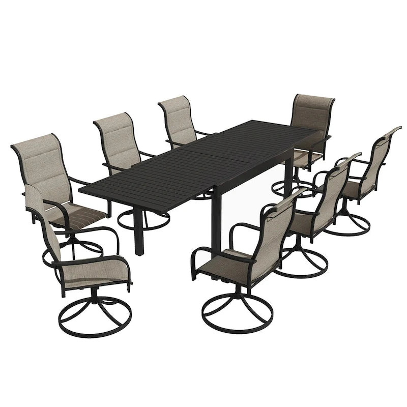 Ensemble de salle à manger d'extérieur 9 pièces avec table extensible