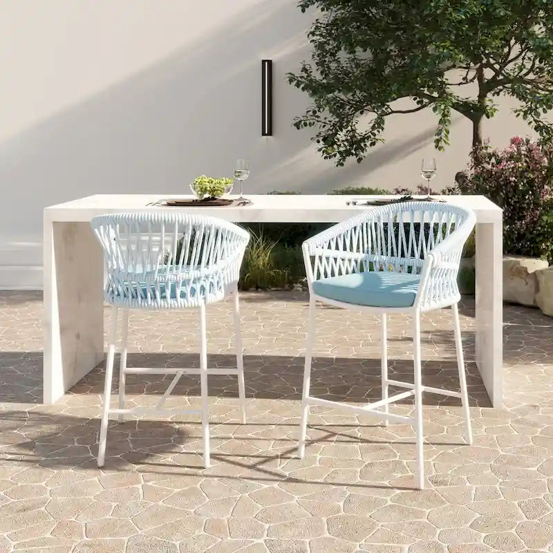 Maiden 27 Woven Rope Upholstered Patio Counter Stools (Set of 2)