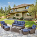 Gymojoy Salon de jardin avec canapé, fauteuils en osier et table basse, poufs - Gris