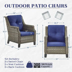 Gymojoy Salon de jardin avec canapé, fauteuils en osier et table basse, poufs - Gris