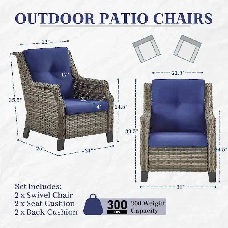 Gymojoy Salon de jardin avec canapé, fauteuils en osier et table basse, poufs - Gris