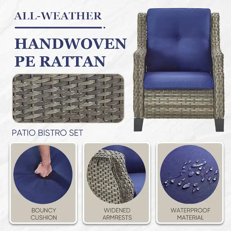Gymojoy Salon de jardin avec canapé, fauteuils en osier et table basse, poufs - Gris
