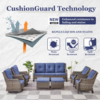 Gymojoy Salon de jardin avec canapé, fauteuils en osier et table basse, poufs - Gris