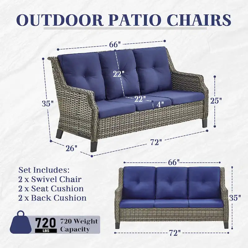 Gymojoy Salon de jardin avec canapé, fauteuils en osier et table basse, poufs - Gris
