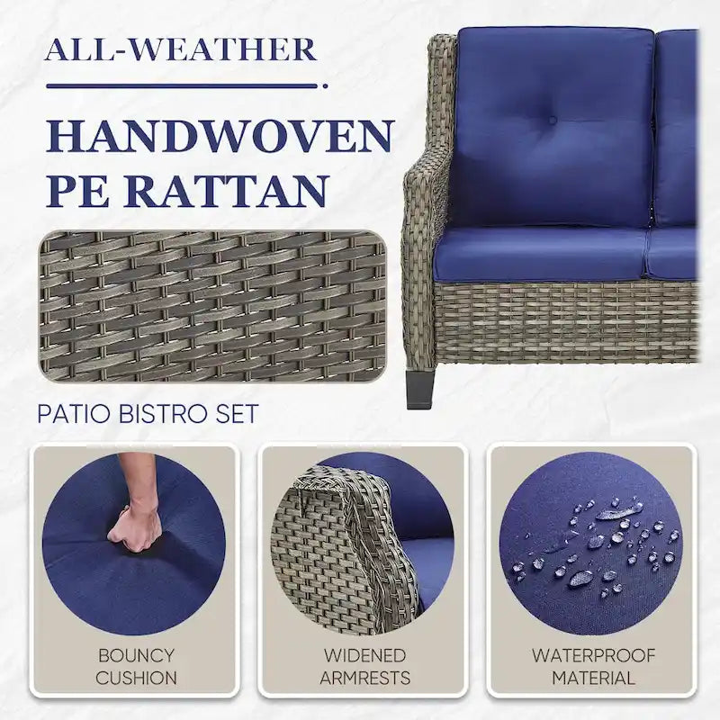 Gymojoy Salon de jardin avec canapé, fauteuils en osier et table basse, poufs - Gris