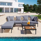 Ensemble de canapé d'angle de terrasse 8 pièces avec table basse en verre trempé