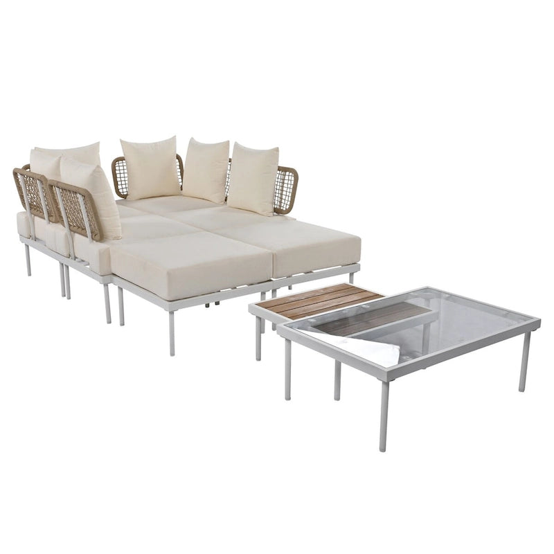 Ensemble de canapé d'angle de terrasse 8 pièces avec table basse en verre trempé
