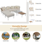 Ensemble de canapé d'angle de terrasse 8 pièces avec table basse en verre trempé