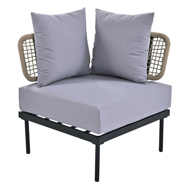 Ensemble de canapé d'angle de terrasse 8 pièces avec table basse en verre trempé