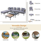 Ensemble de canapé d'angle de terrasse 8 pièces avec table basse en verre trempé