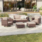 BONOSUKI Salon de jardin pivotant 6 pièces en rotin marron avec table d'appoint