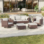 BONOSUKI Salon de jardin pivotant 6 pièces en rotin marron avec table d'appoint