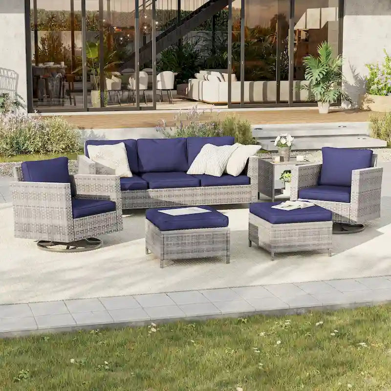 BONOSUKI Salon de jardin pivotant 6 pièces en rotin marron avec table d'appoint