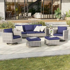 BONOSUKI Salon de jardin pivotant 6 pièces en rotin marron avec table d'appoint