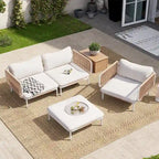 Ensemble de conversation d'extérieur 4 places avec coussins, ensemble personnalisable en combinant plusieurs chaises - Combiné par 4 chaises