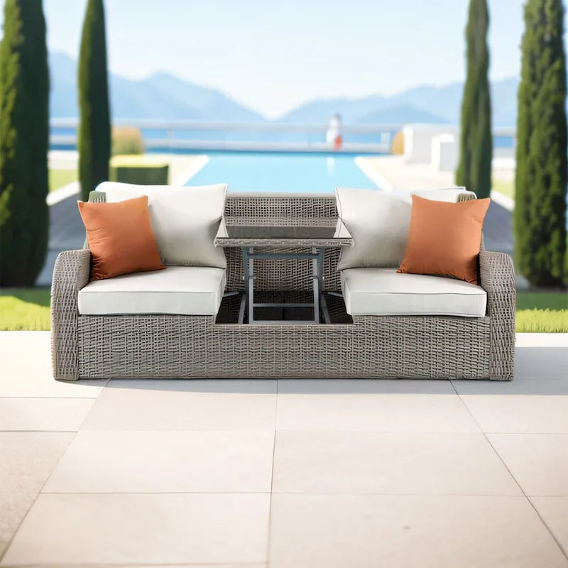 CUSchoice Ensemble de section de patio gris avec 2 oreillers - 82L X 36P X 30H