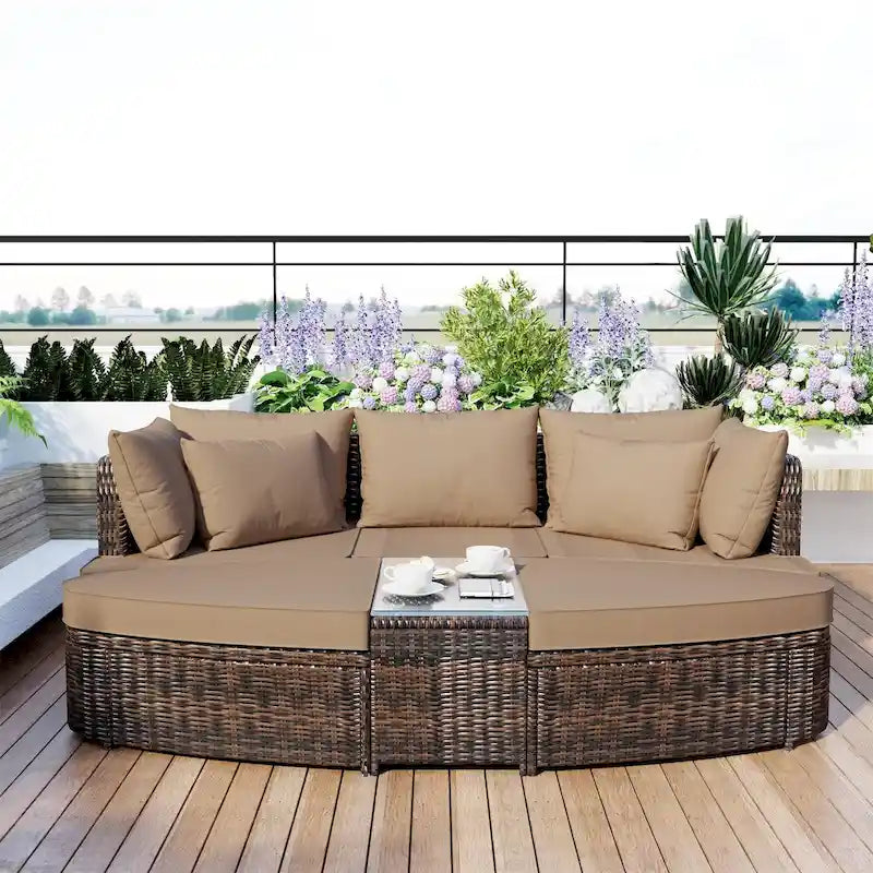 Ensemble de canapé d'extérieur rond de 6 pièces pour conversation de patio